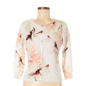 Ann Taylor Floral Cardigan with Gold Metal Snaps